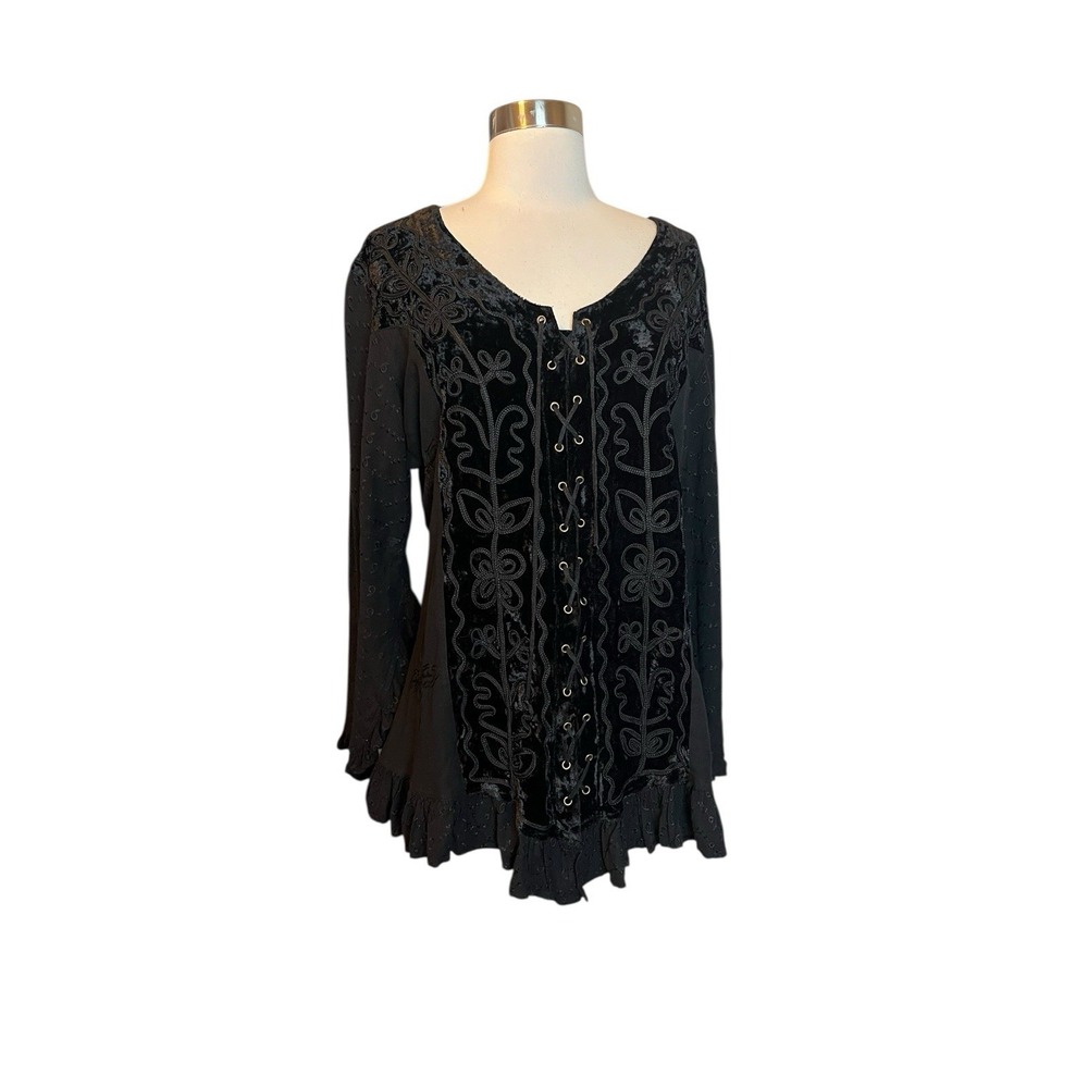 HolyClothing Chelsea Lace Up Top L Velvet Renaissance Victorian Ruffle